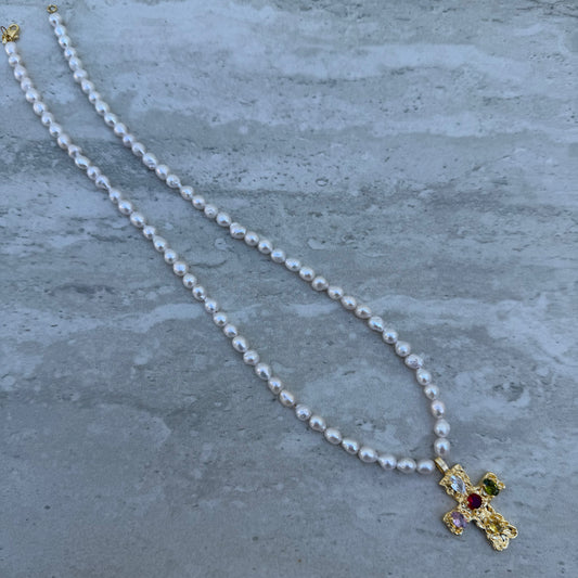 Genesis Pearl Cross Necklace