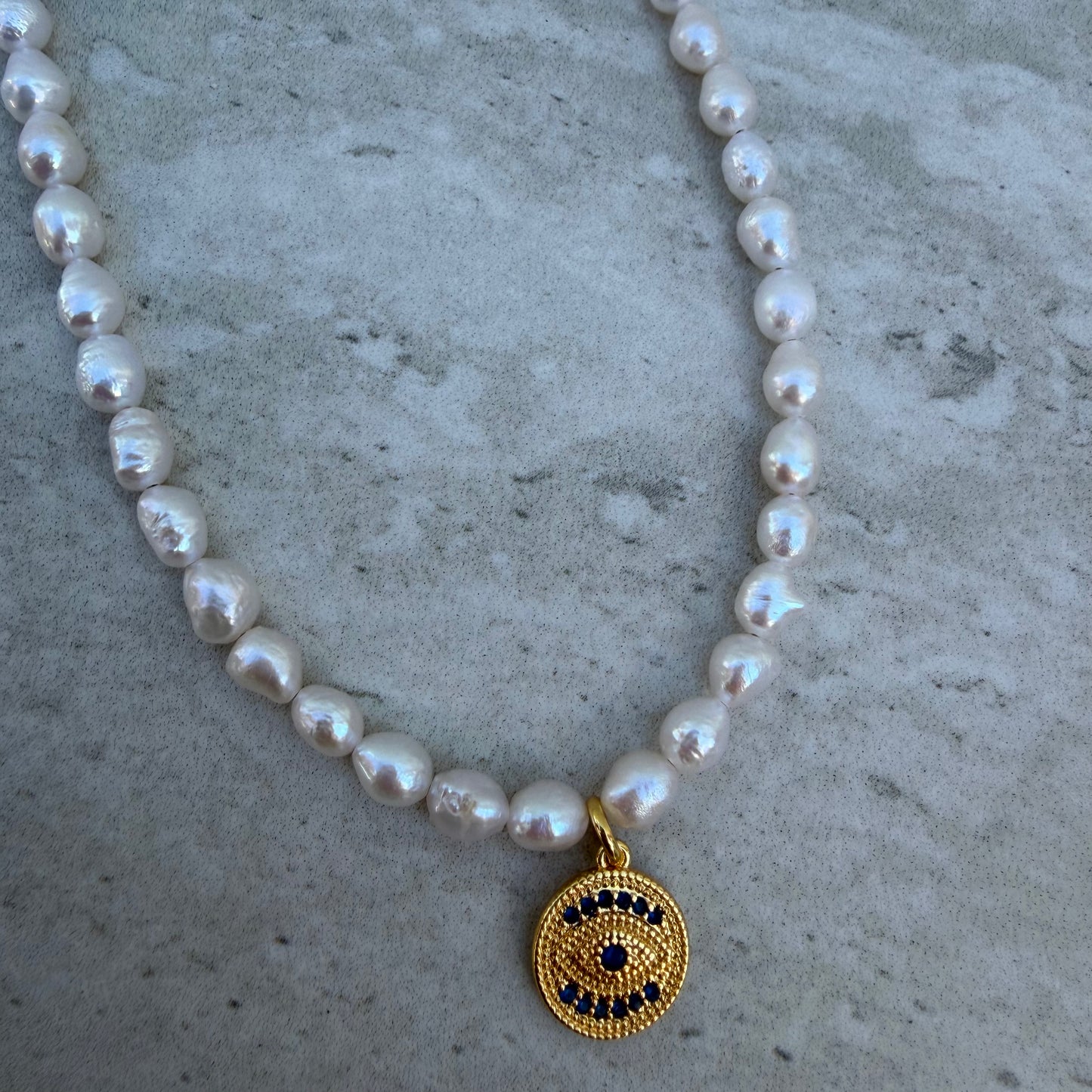 Evil Eye Fresh Water Pearl Necklace