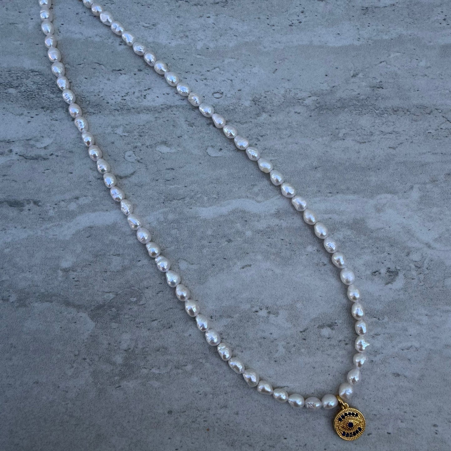 Evil Eye Fresh Water Pearl Necklace