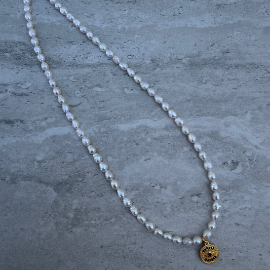 Evil Eye Fresh Water Pearl Necklace