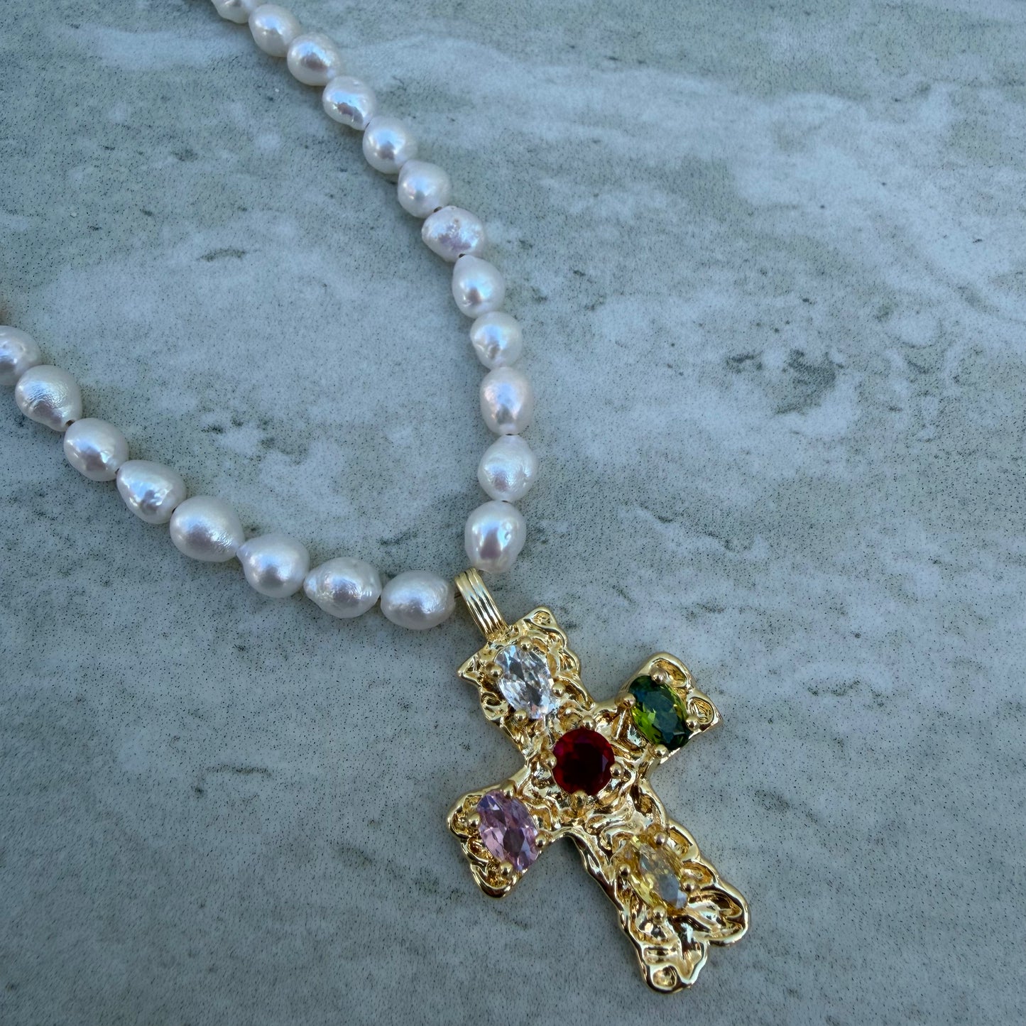 Genesis Pearl Cross Necklace