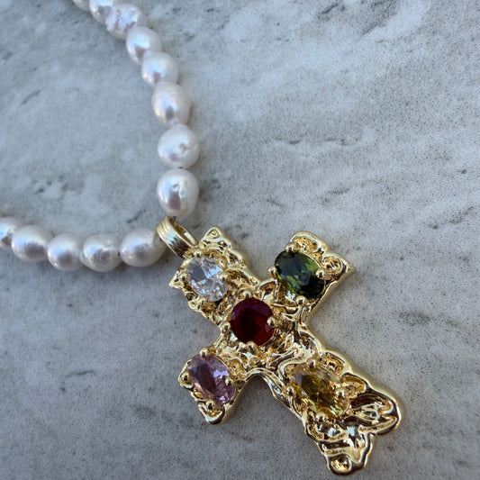 Genesis Pearl Cross Necklace